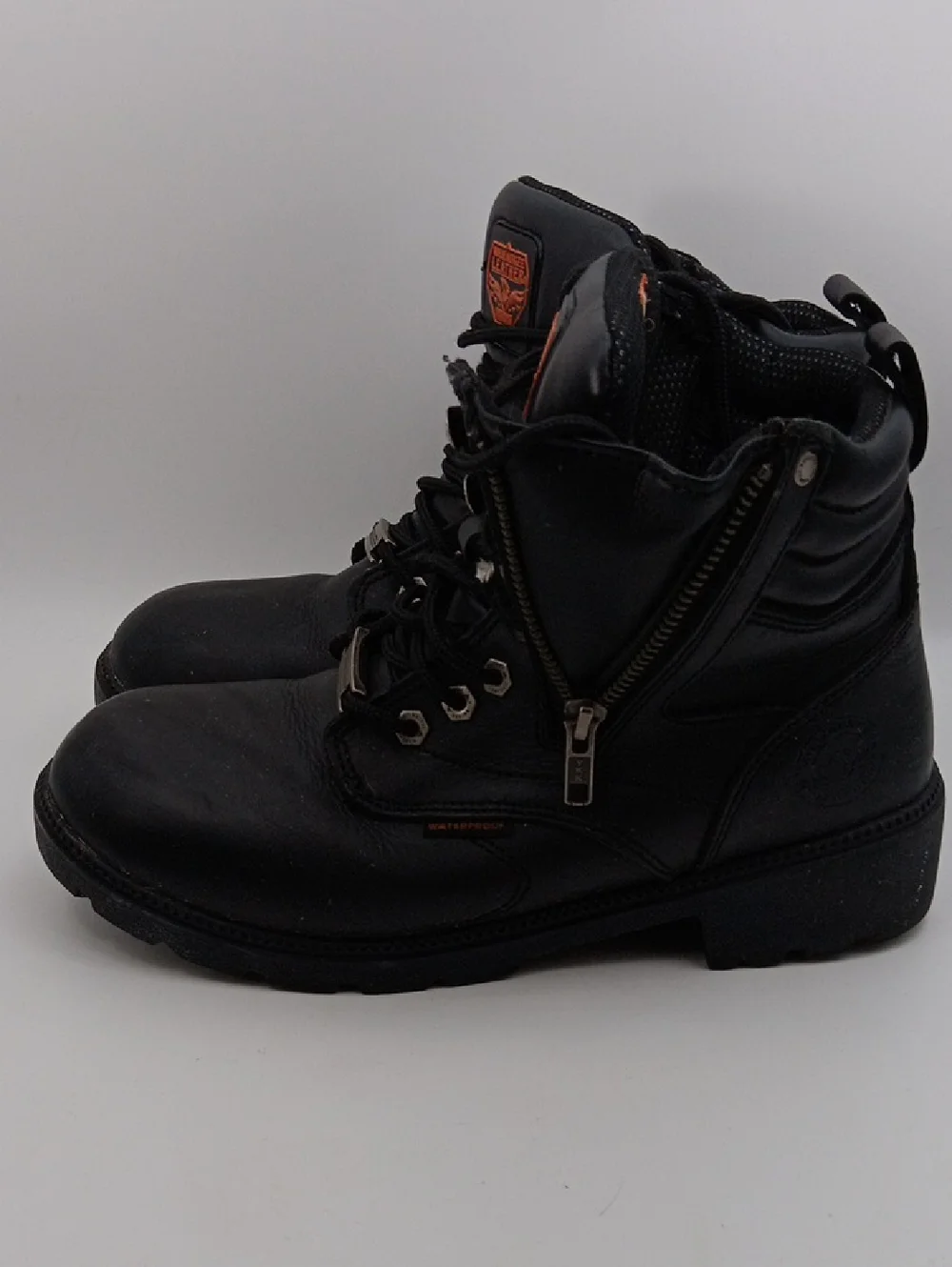 Men's Black Lace-Up Work Boots with Side Zipper SIZE 9
